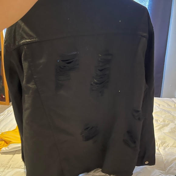 Plus Ripped Drop Shoulder Denim Jacket BLACK - Picture 5 of 7